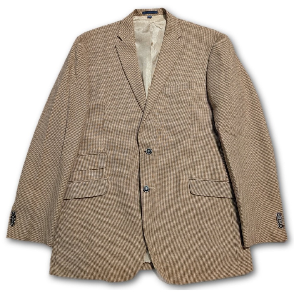 Jos A Bank 1905 Mens Blazer Tan 42L Linen Blend Tailored Fit Micro-Check J.O.S.
